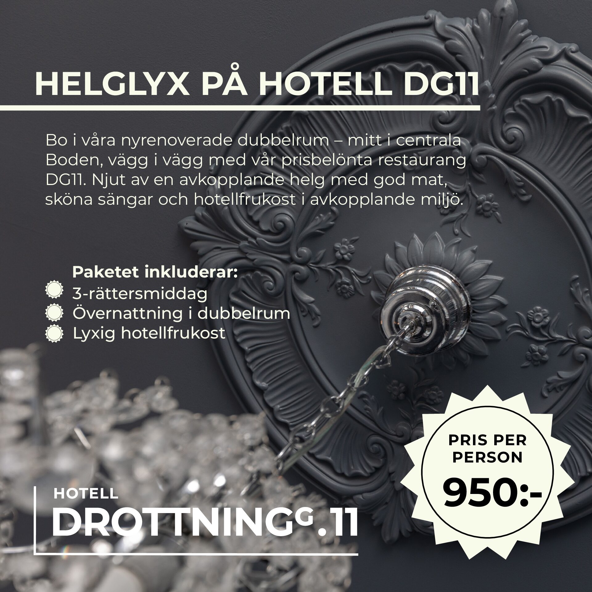 Helgpaket med boende och 3-rättersmiddag