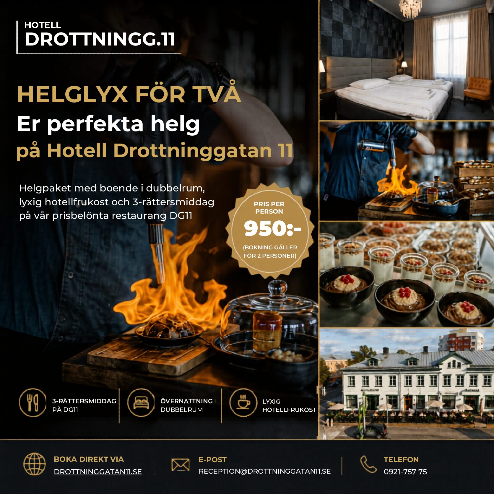 Helgpaket med boende och 3-rättersmiddag